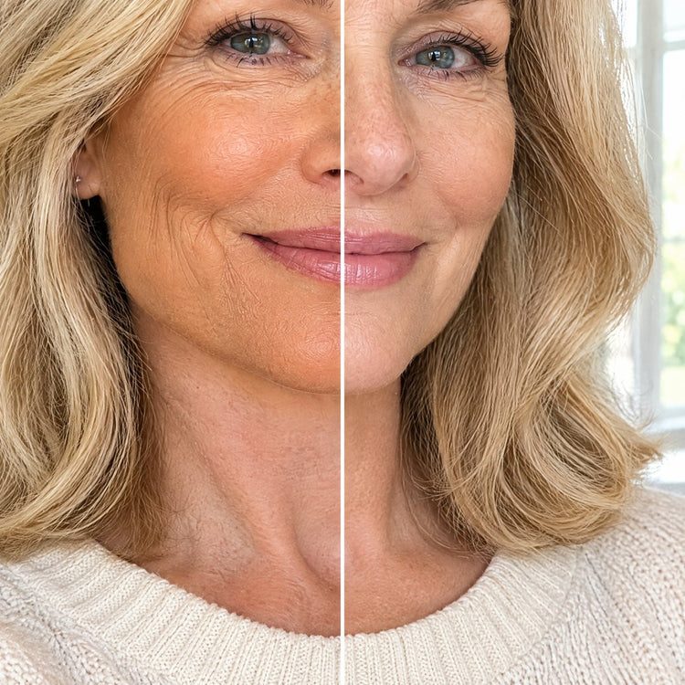 Orange foundation line on the jaw next to a natural match