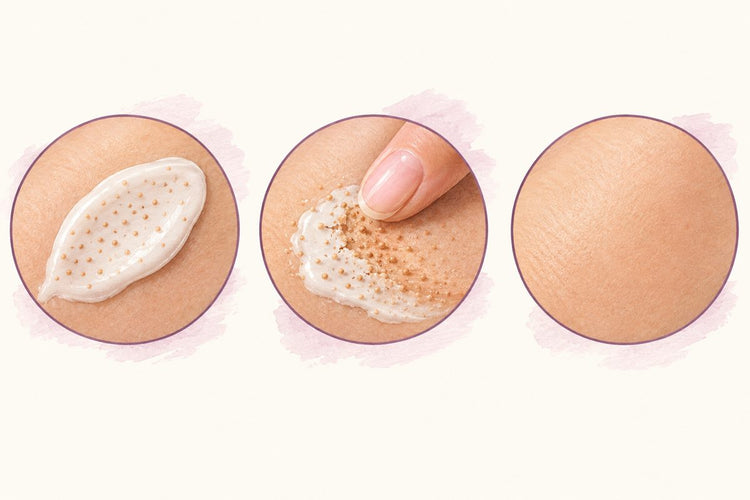 White cream, pigment beads opening, blended into skin