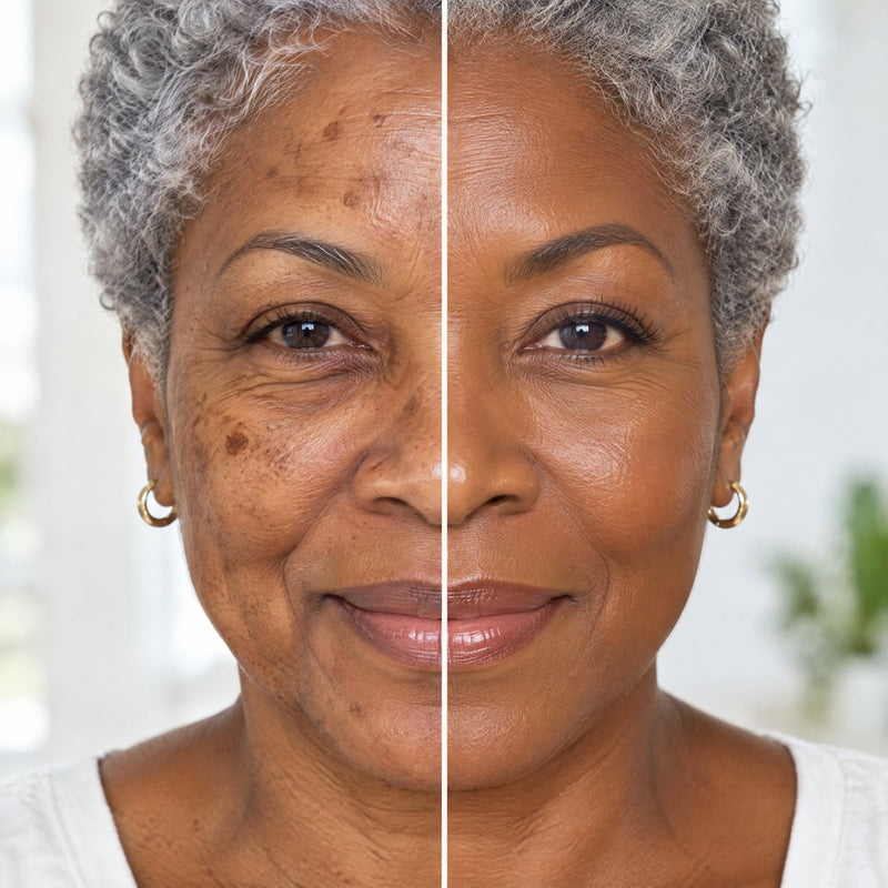 Before and after, age 66, deep skin