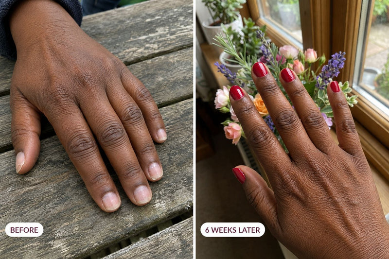 Customer nails before and six weeks later