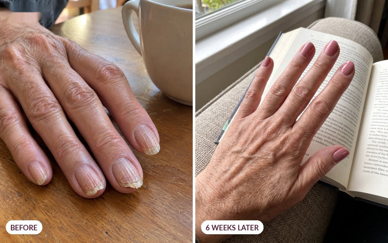 Customer nails before and six weeks later