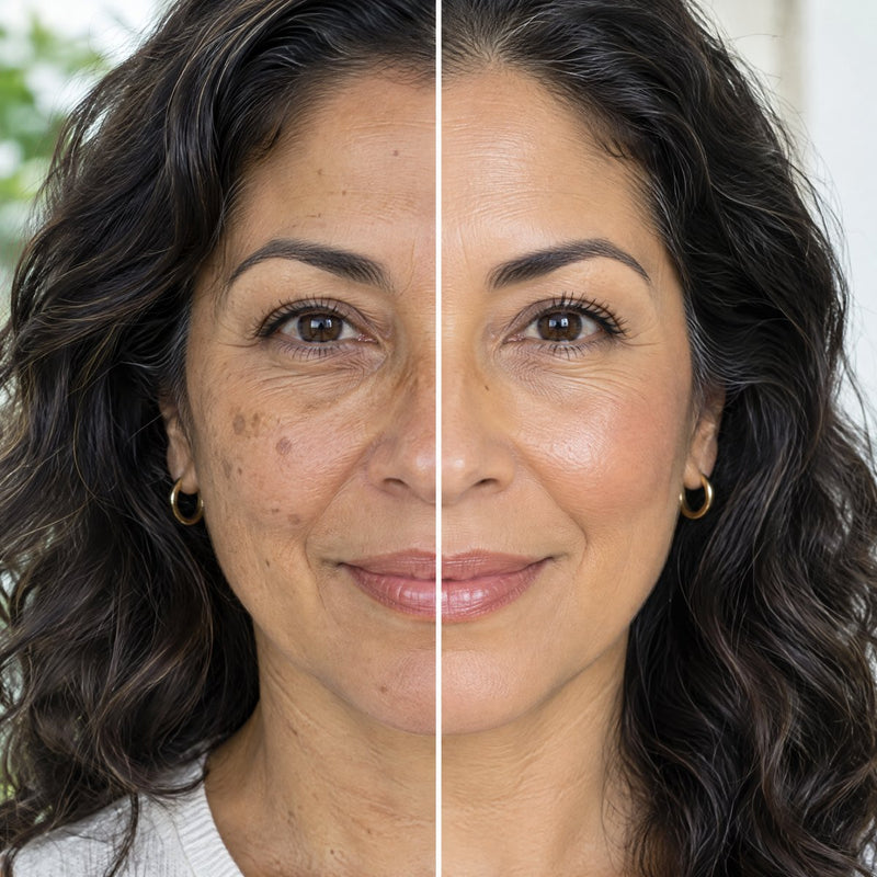 Before and after, age 57, olive skin