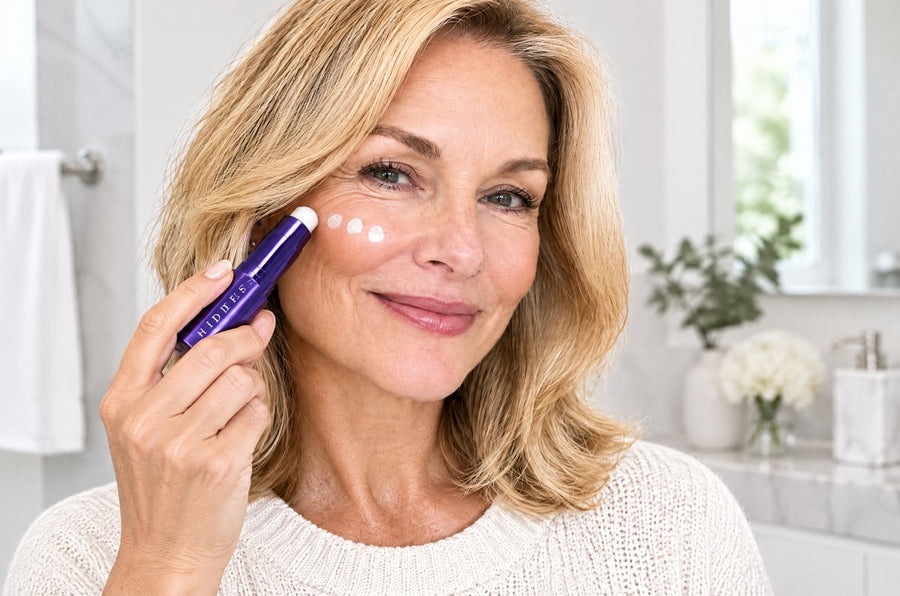 Dotting white cream on the cheek