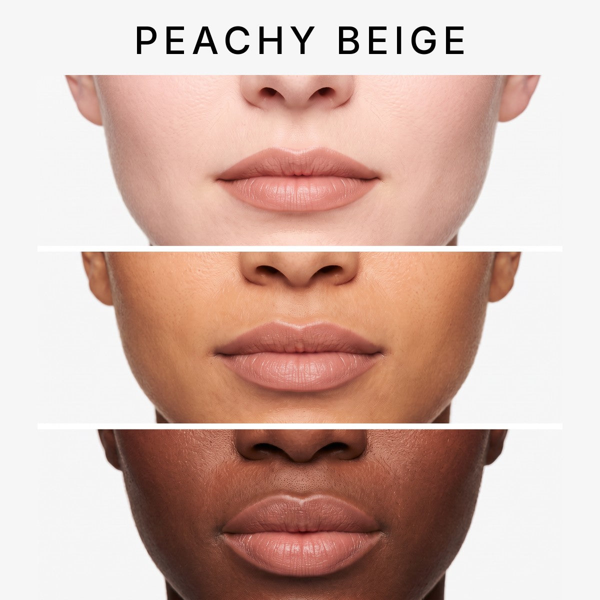 Peachy Beige on fair, medium and deep skin